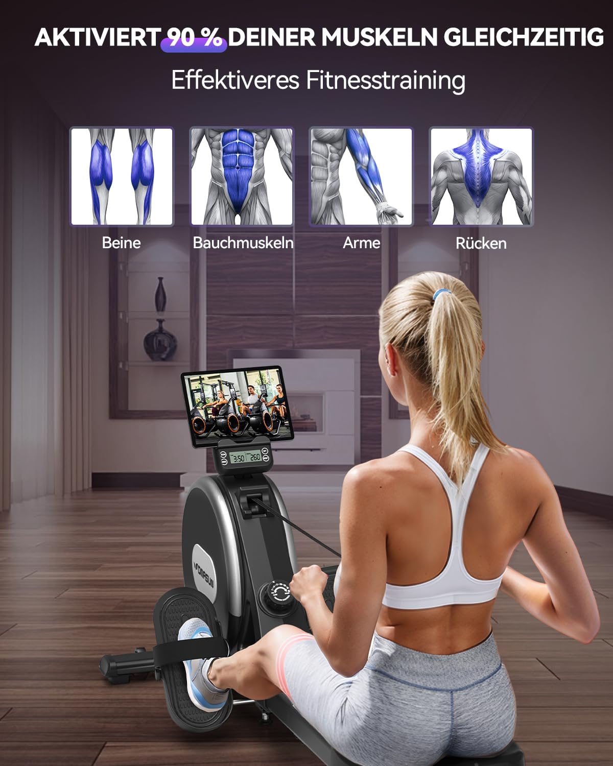 DMASUN Rudergerät für Zuhause, Magnetisches Rudergerät mit Upgrade Doppel-Slide-Rails, APP-Verbindung, 16 Widerstandsstufen, LCD-Datenanzeige, ideal für Cardio-Training, Belastbar bis 160kg