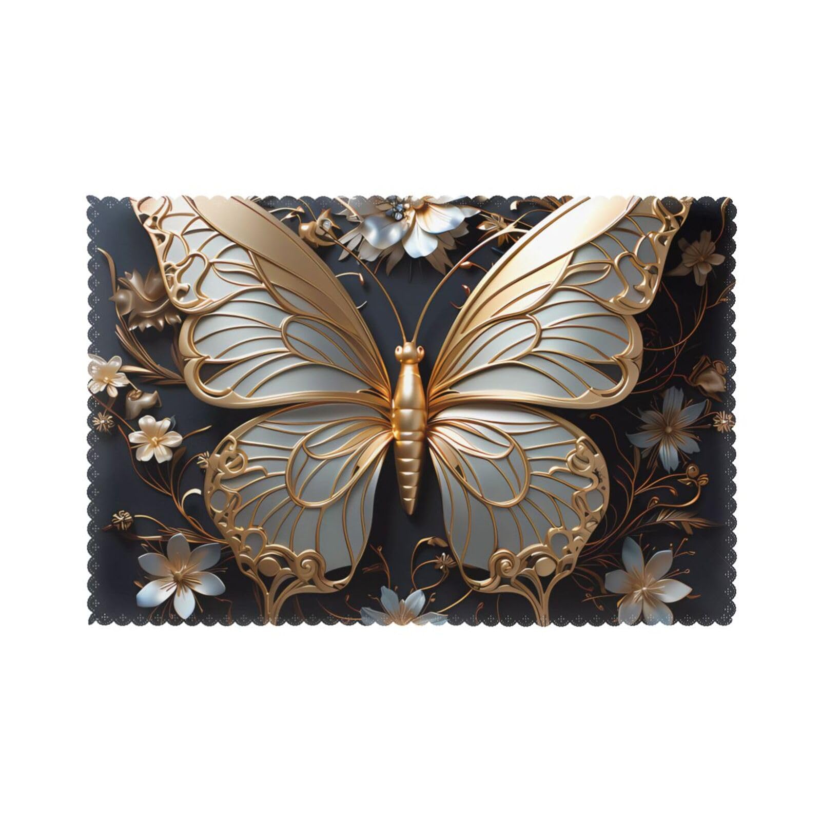 Gold White Butterflies Placemats set of 6, insulated, washable, suitable for kitchen, dining room, parties, etc.