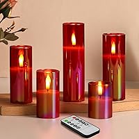 Vista 1 de Eywamage - Juego de 5 velas de vidrio sin llama, rojas, de Navidad, con control remoto, baterías incluidas, velas LED parpadeantes, delgadas