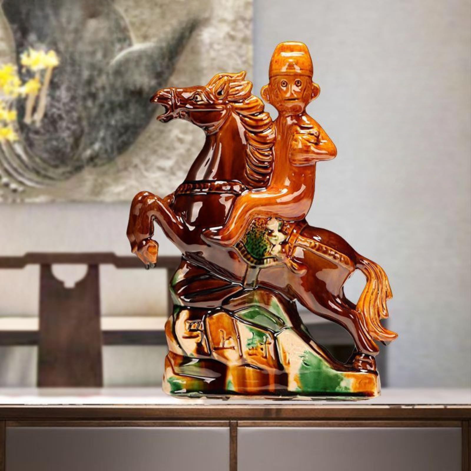 Ornement en céramique Tang de 25 cm pour décoration de bureau et salon
