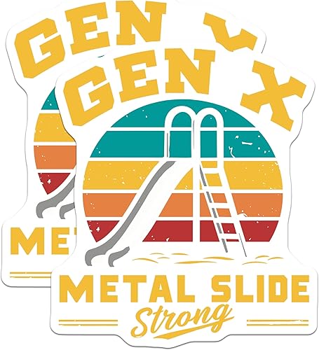 (2 Pack) Retro Gen X Stickers - Metal Slide Nostalgia - Vintage 1980s 1990s Design - 5" On Longest Side - Sticks to Smooth Flat Surfaces - Made in disponible en Yaxa Colombia