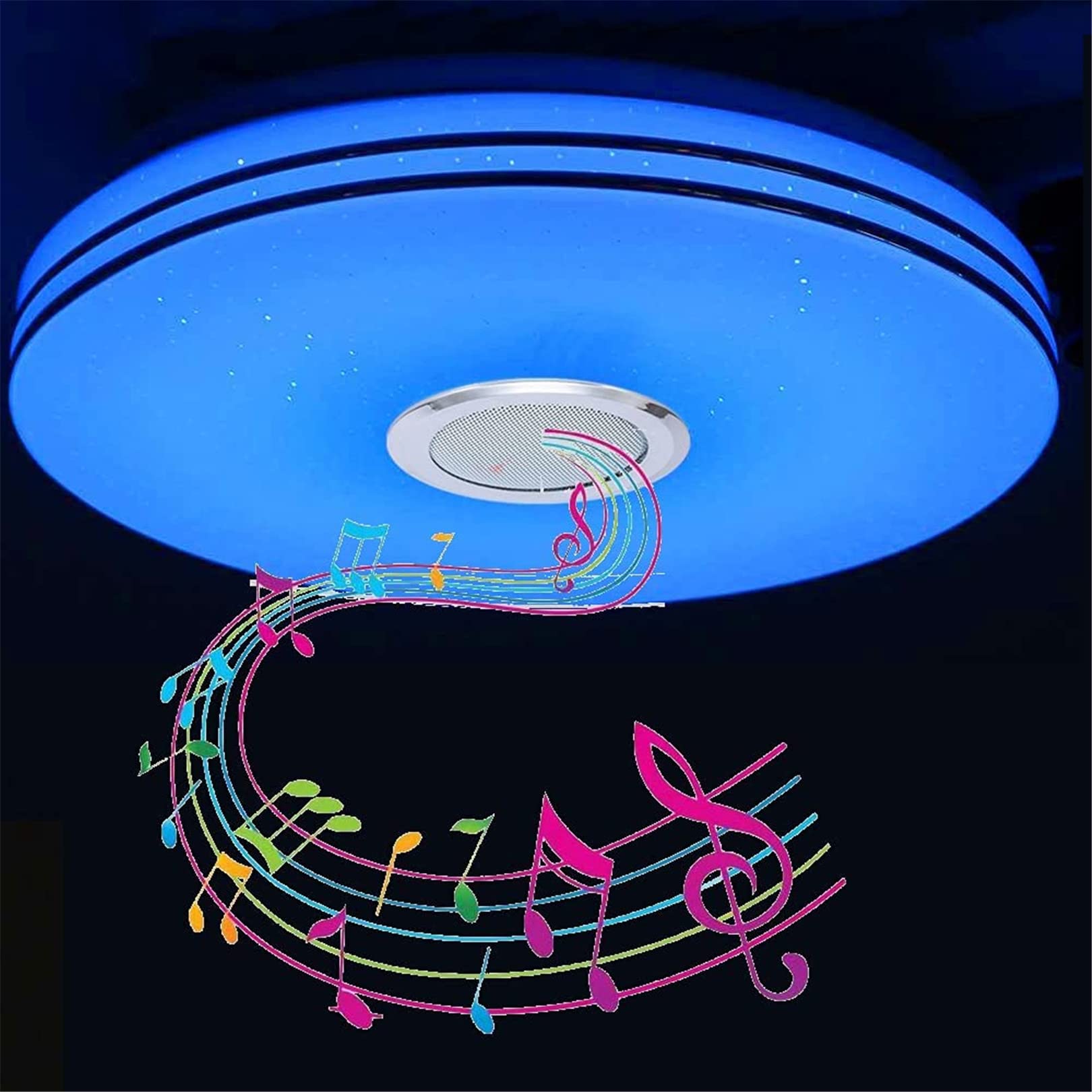 Bluetooth Speaker LED Music Ceiling Light, 72W RGB Color Changing Bathroom Ceiling Light with App & Remote Control, for Kitchen Bedroom Party, Dimmable 3000-6000K,Silver Wire