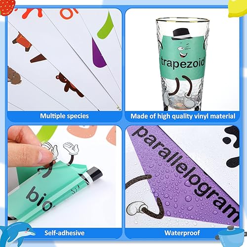 Miniatura 3 de Tatuo 30 calcomanías de pared con números, calcomanías de pared de geometría de aprendizaje educativo, calcomanías de pared con formas coloridas,