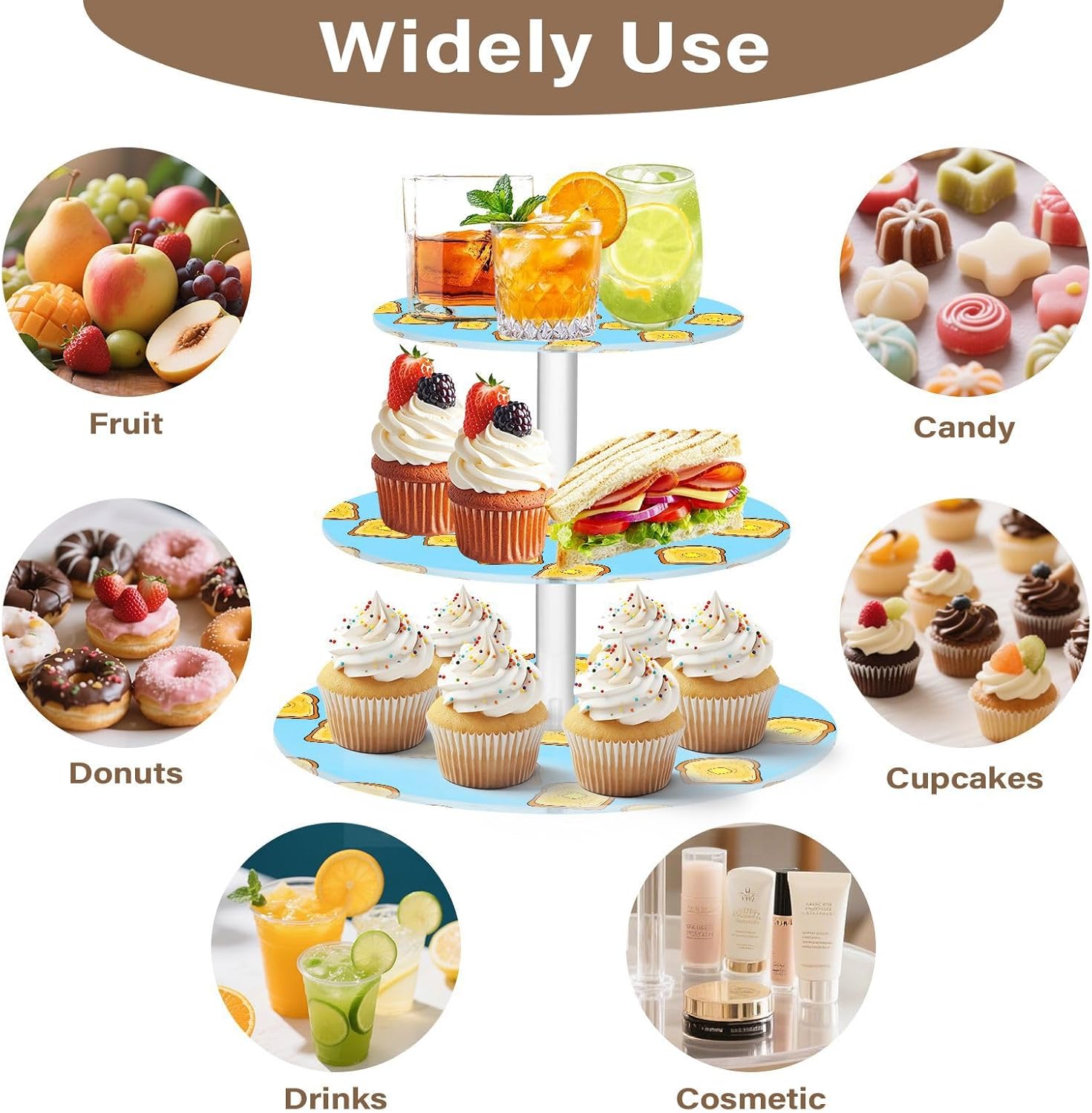 Bread 3 Tier Acrylic Cupcake Stand, Cupcake Stand for 34 Cupcakes for Weddings, Christmas,Holidays,Parties,Birthday,Printed Cupcake Tower 23300265