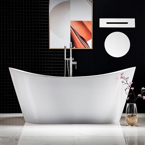 Miniatura 99 de WOODBRIDGE BTA1516-BG-Drain-&O - Bañera de acrílico independiente de 59 pulgadas con desbordamiento y drenaje de oro cepillado, BTA1516-BG-Drain-&O