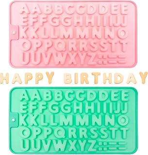 2PCS Silicone Letter Mold Cake Decorations Baking Mould, Large Depth, Easy to Release and Clean for Making Biscuit Ice Cube Chocolate (Green, Pink)