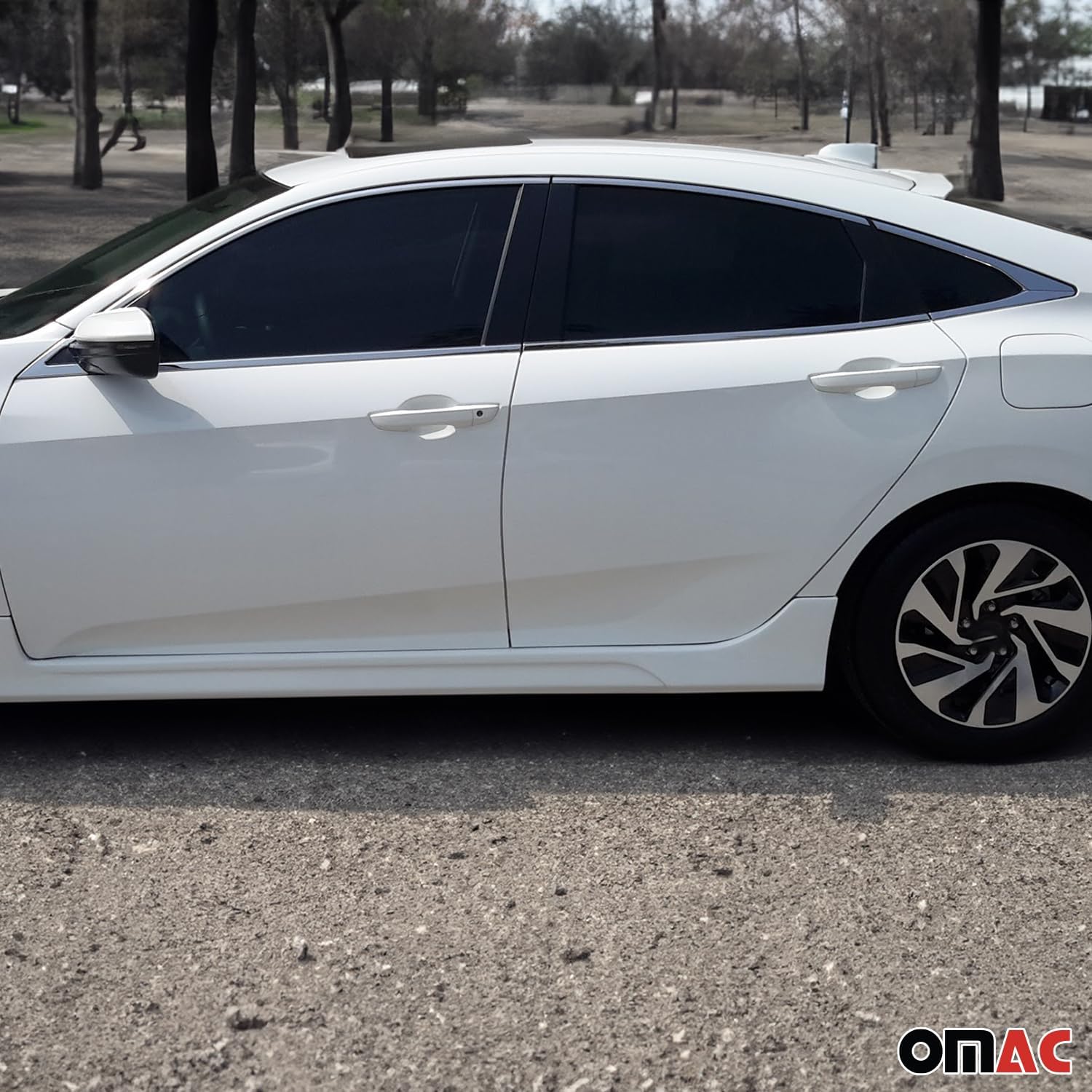 OMAC Window Molding Trim Streamer for Honda Civic 2016-21 Sedan Stainless Steel 8 Pcs