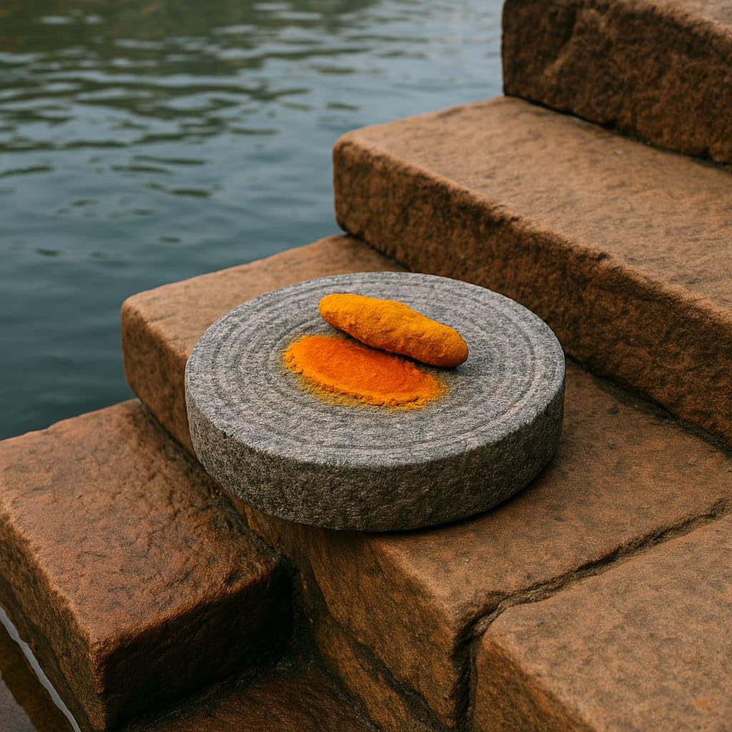 Our RuralTraditional Haldi Grinding & Chandan Rubbing Stone – Ayurvedic Manjal Kal for Turmeric, Almond & Herbal Paste Making 5 Inch