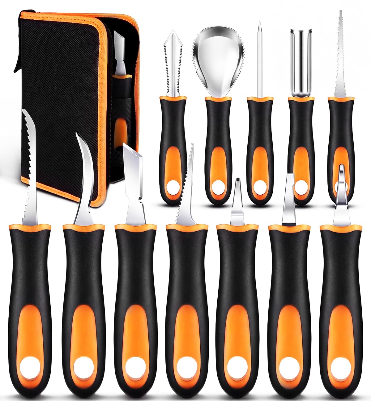Pumpkin Carving Kit for Halloween - 13Pcs Professional Pumpkin Carving Tools with Heavy Duty Stainless Steel Knife Set with Carrying Case for Halloween Decor, Jack-O-Lanterns for Kids, Adults, Family