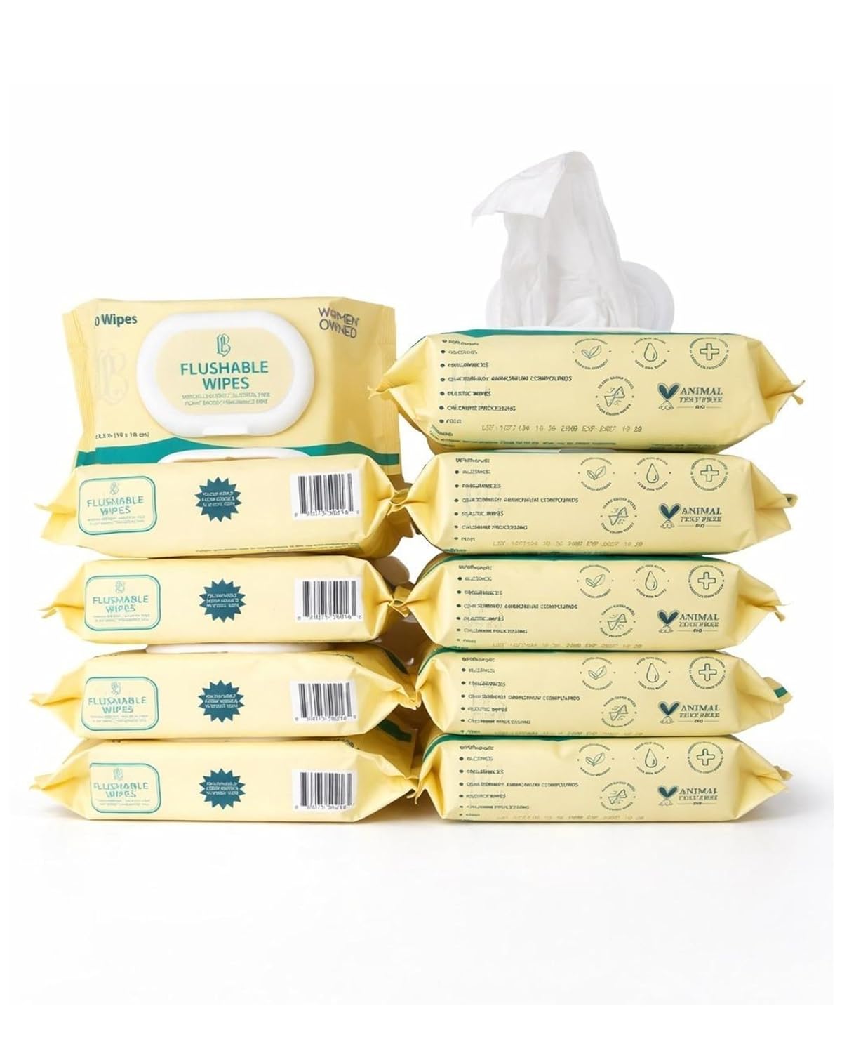 L&B Flushable Wipes, 600 Count (10 Packs of 60), Wet Wipes for Sensitive Skin, Hypoallergenic, 99% Water Based, Fragrance Free, FSC® Certified, Septic Safe