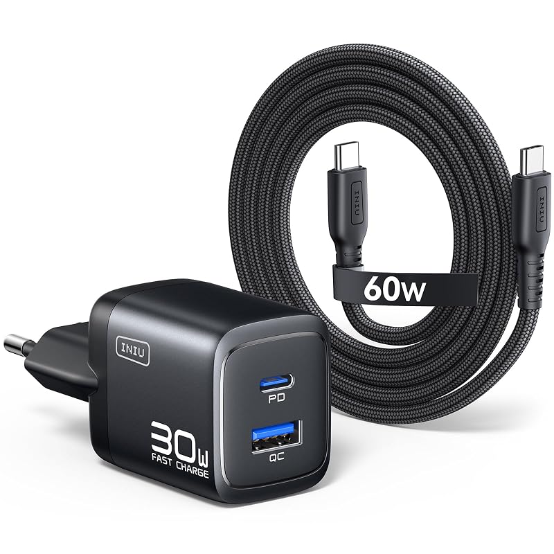 INIU caricatore USB-C 30W GaN, due porte — carica due dispositivi insieme senza calare la velocità