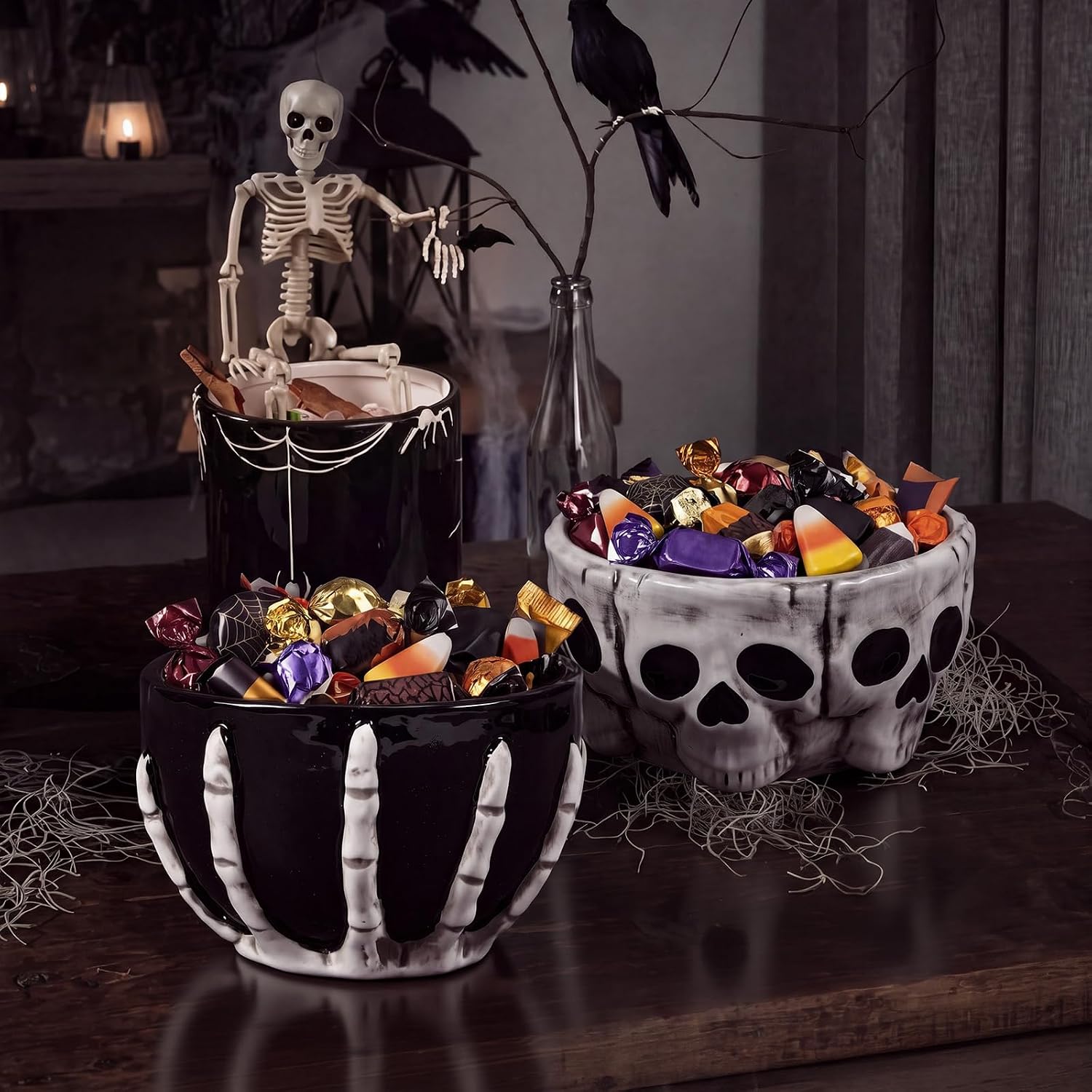 2 Pcs Halloween Candy Bowl Skull Ceramic Microwave Safe