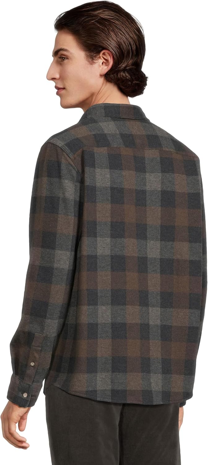 Johnston and Murphy Men's Brushed Button-Front Knit, Navy/Brown Large Plaid - Image 3