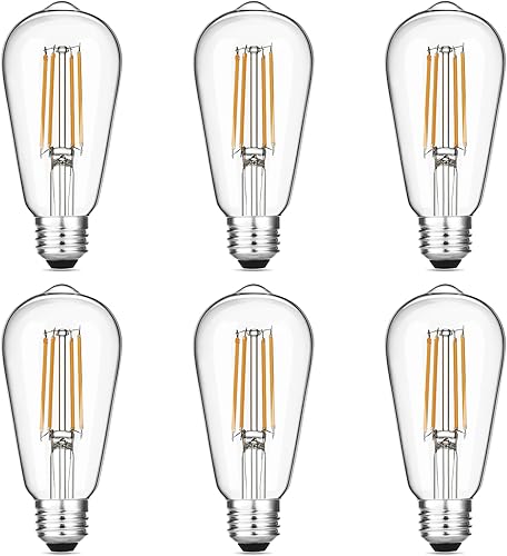 Bombillas LED Edison vintage de 6 W, equivalente a 60 W incandescentes, blanco cálido 2700 K, bombillas de filamento LED antiguas ST58 con 90+ CRI,