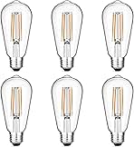 Vintage LED Edison Bulbs 6W, Equivalent 60W Incandescent, Warm White 2700K, ST58 Antique LED Filament Bulbs with 90+ CRI, E26 Medium Base,Dimmable, Clear Glass, Pack of 6