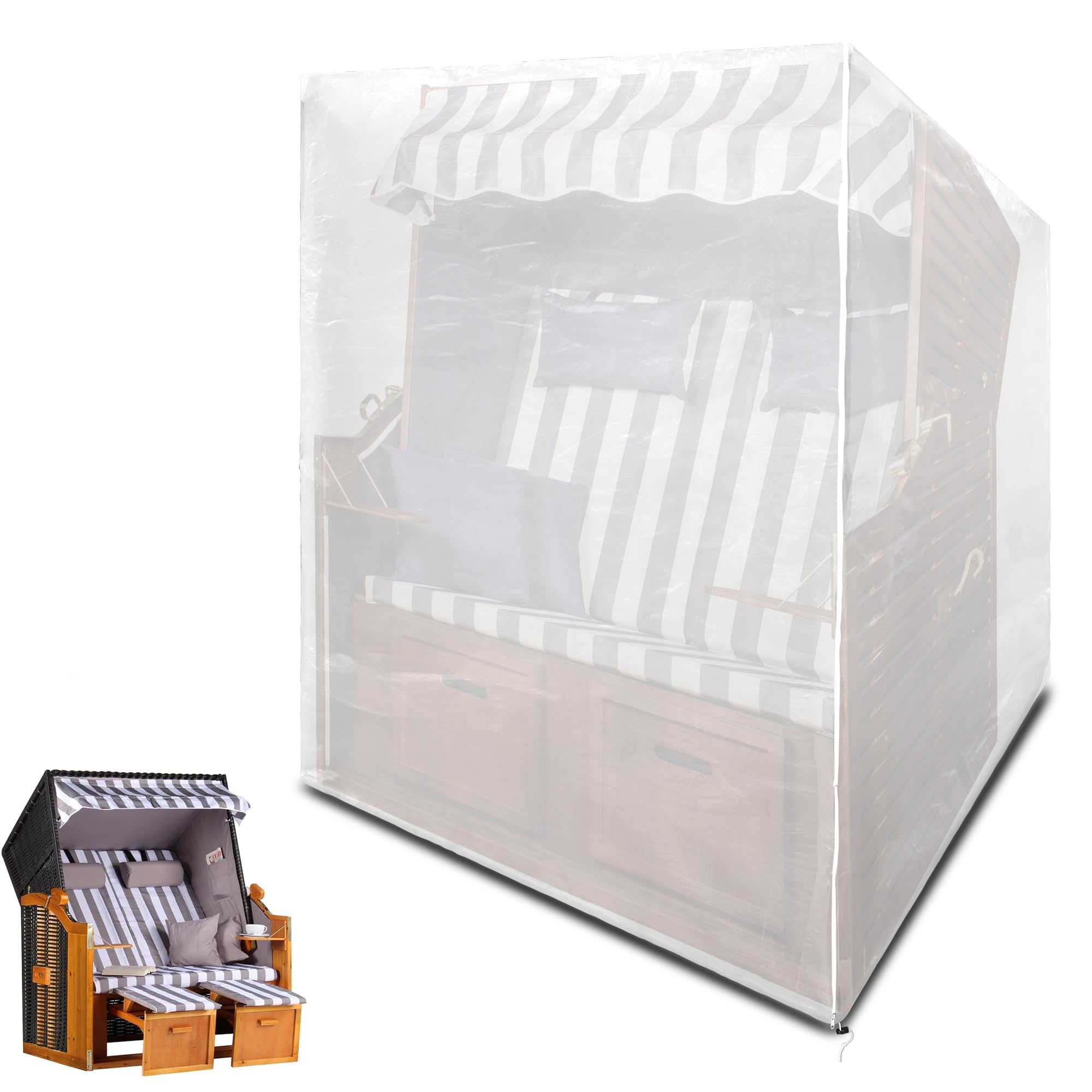 Funda protectora para sillón de playa, impermeable, resistente al viento, resistente a los rayos UV, resistente a los desgarros, 135 x 105 x 140 x 175 cm (transparente)
