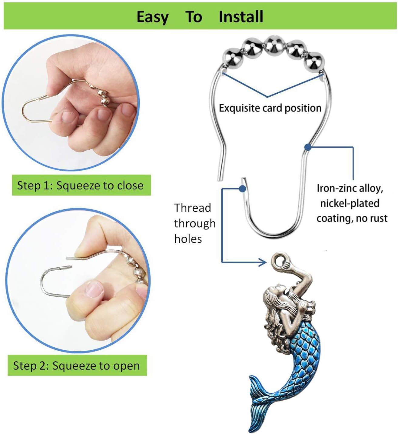 Mermaid Shower Curtain Hooks Decorative Shower Curtain Rings image 4