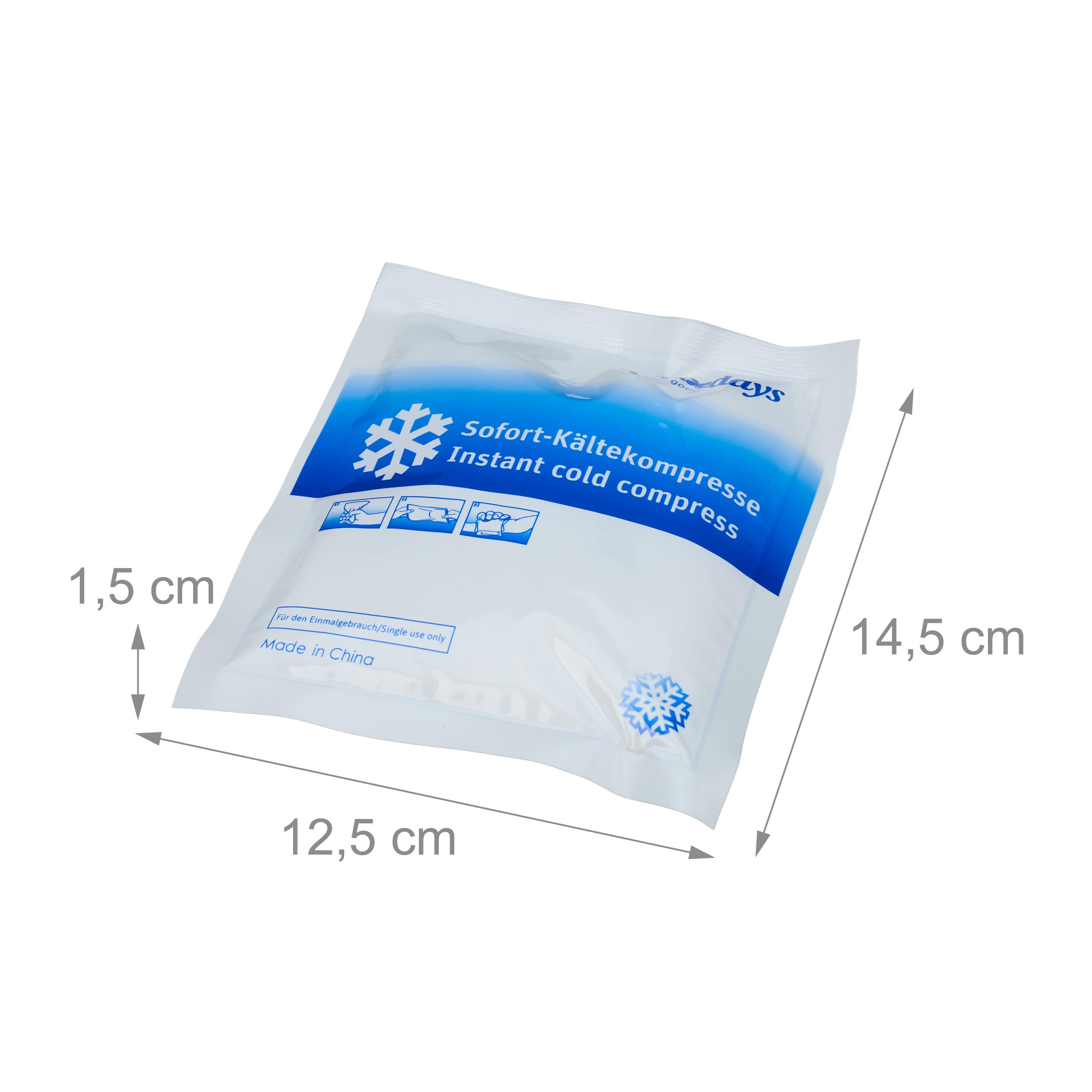 Relaxdays Poches de froid instantané, Lot de 50, Compresses de froid, HxL: 14,5x12,5cm, sport & déplacements, blanc/bleu
