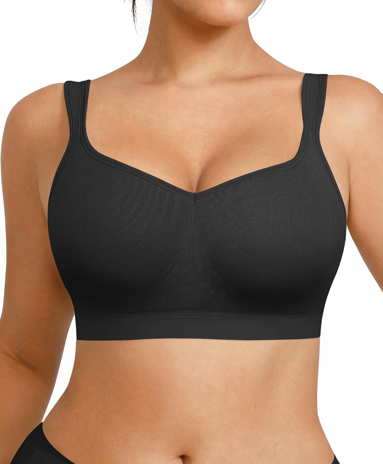 FeelinGirl Full Coverage Push Up Womens Bras with Support and Lift Wireless Seamless Plus Size Minimizer Bra Black XXL