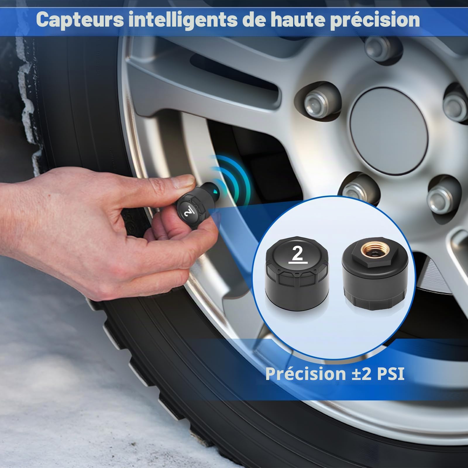 KAOLALI TPMS Système de Contrôle de La Pression Des Pneus avec 6 Capteurs, Haute Précision de 0,01 Bar, Charge Solaire et Charge USB, 9,9 bar/144 PSI Max, 6 Modes D'alarme, Pour Camping-cars et Camion
