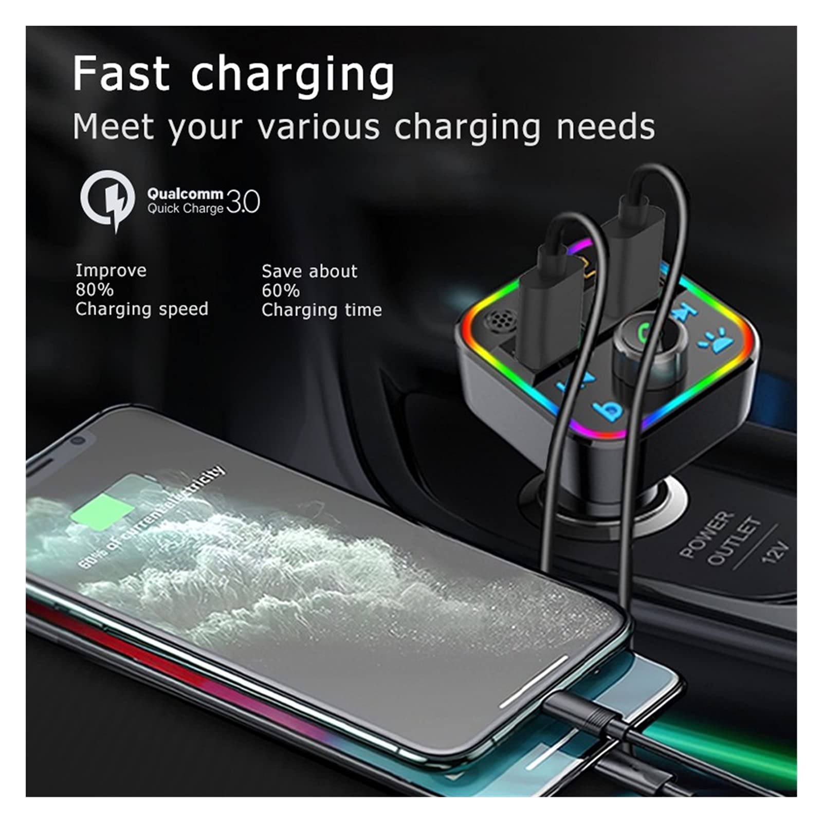 Adattatore Audio Bluetooth. FM. Trasmettitore AUX Modulatore Bluetooth Vivafree Kit Car Audio MP3. Giocatore con 2.4a Quick Chad Dual USB Caricabatteria for Auto