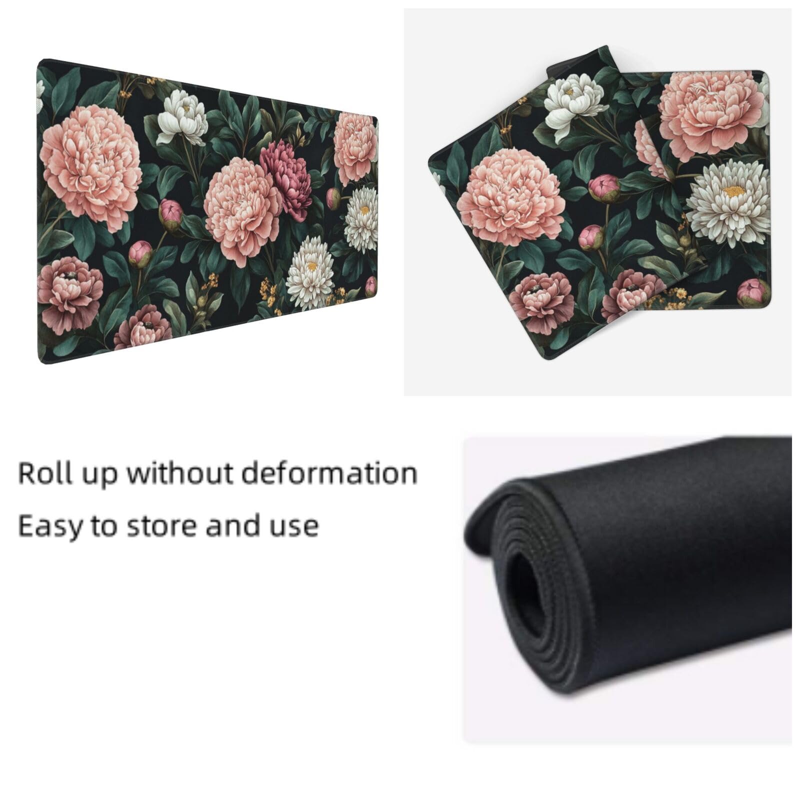 Tappetino Mouse XXL Fiori & Peonia, 100 x 50 cm Tappetino da Scrivania G435 | Tappetino per Mouse, Base in Gomma Antiscivolo, Superficie Impermeabile, Bordi Cuciti, Tappetino Scrivania per Ufficio, Gioco