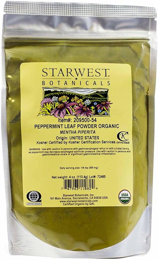 Peppermint Leaf Powder Organic 4 Oz,(Starwest Botanicals