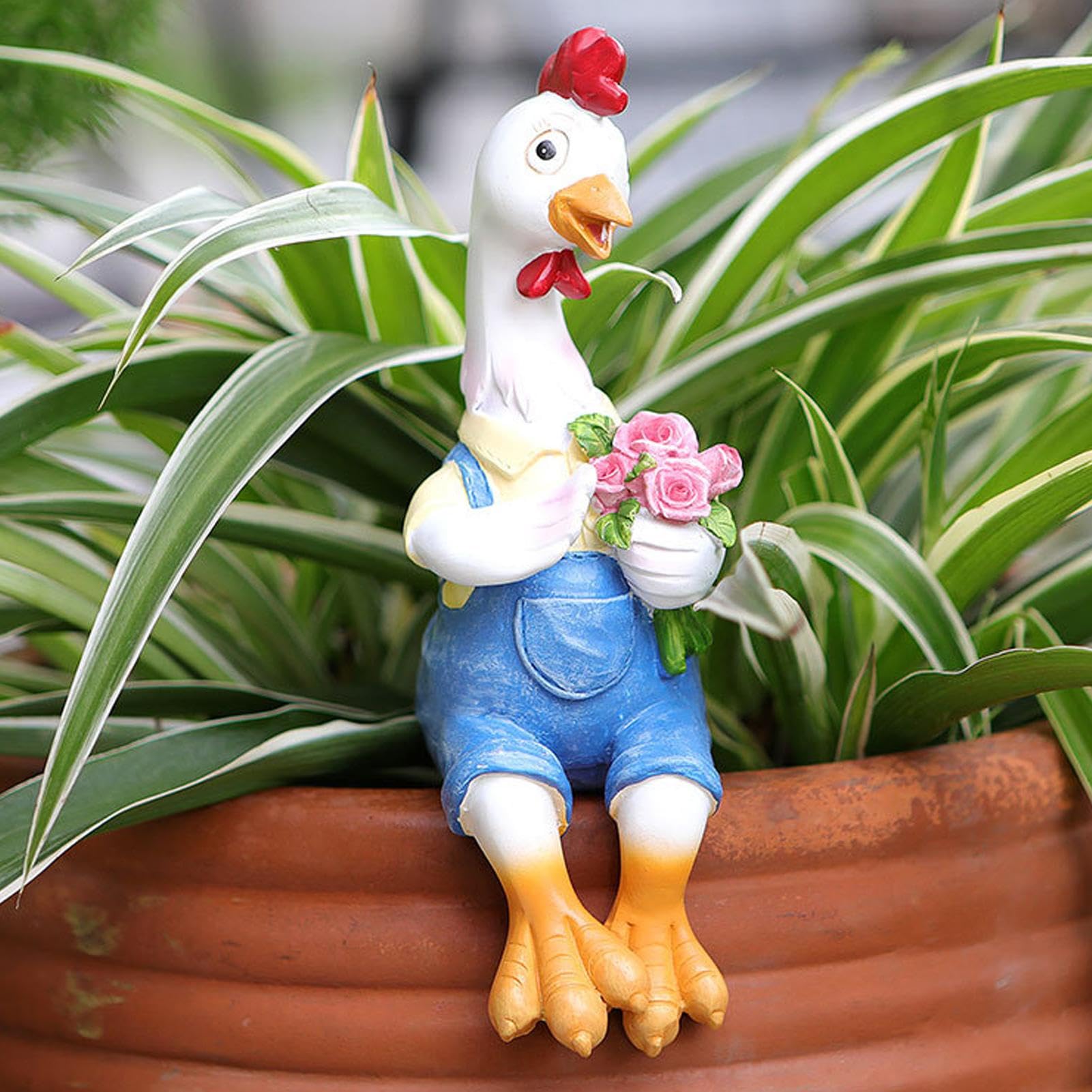 Estatuas de jardín de pollos para parejas, escultura de pollo sentado de resina para el salpicadero del coche y el patio, estatua decorativa de los amantes de los pollos de dibujos animados para el | resina para el salpicadero del coche y el patio, estatu