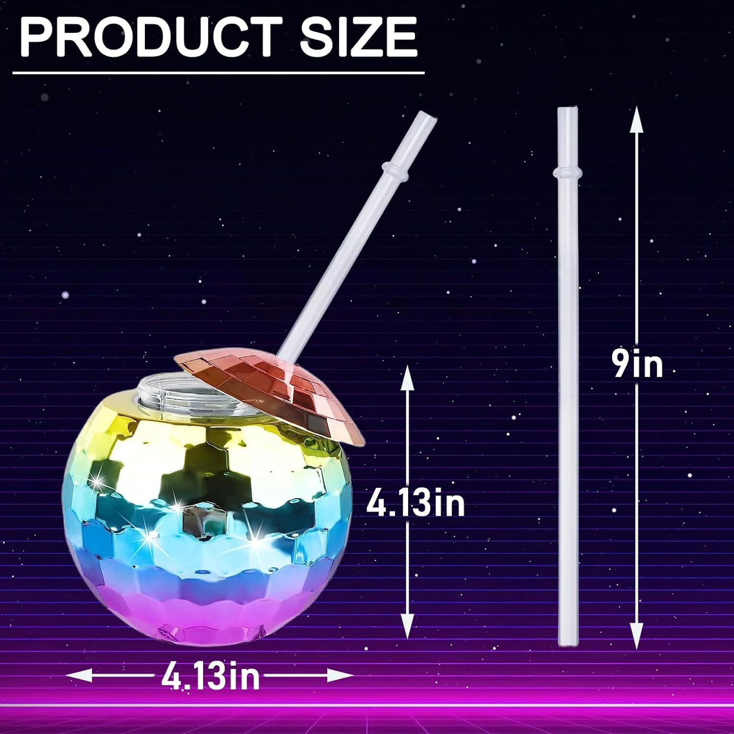 Disco Ball Cups, 20OZ Disco Party Cups with Lid and Reusable Straw Flash Ball Cocktail Cup for Party Nightclub Bar Supplies Wine Drinking Syrup Tea Bottle (12, Rainbow)