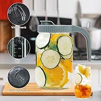 Vista 5 de Jarra con tapa de mango de boquilla de vertido, jarra de vidrio resistente a prueba de fugas de 32 onzas para té helado, limonada, té solar