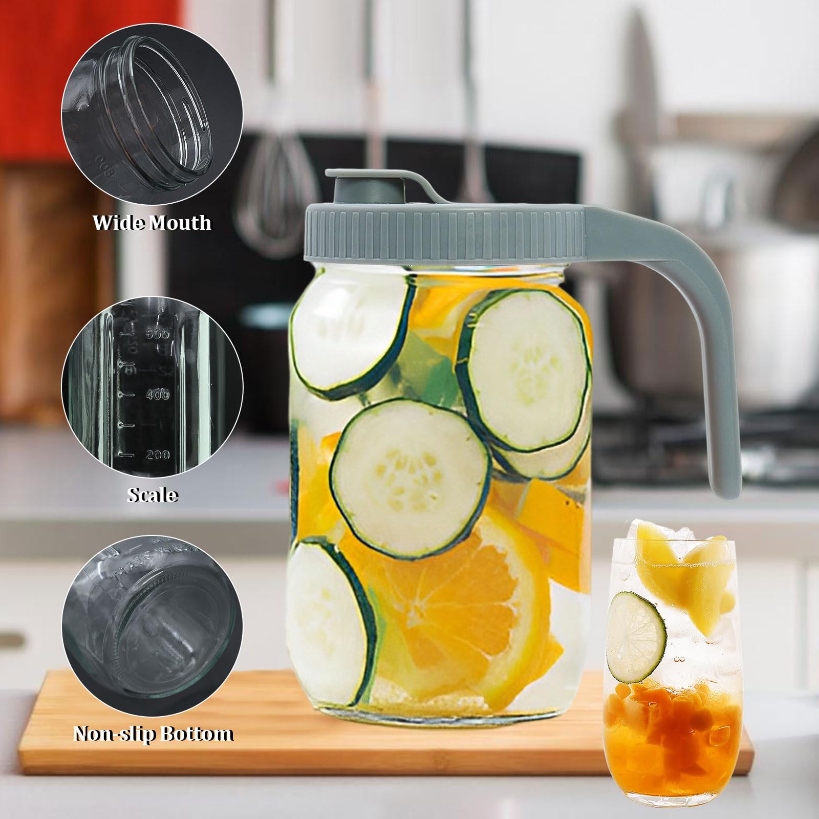 Mason Jar 32oz Pitcher With Spout Lid Leakproof Glass Beverage