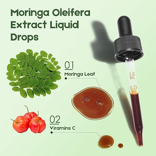 Miniatura 5 de Gotas líquidas de hoja de moringa pura, extracto de Moringa Oleifera gotas líquidas con vitamina C para apoyo inmunológico, antioxidante, salud