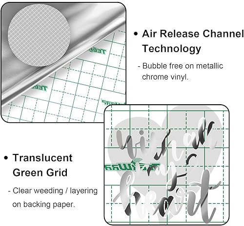 Miniatura 3 de TECKWRAP Vinilo cromado sin burbujas, adhesivo permanente metálico para manualidades con canales de aire, 1 x 5 pies, color plateado