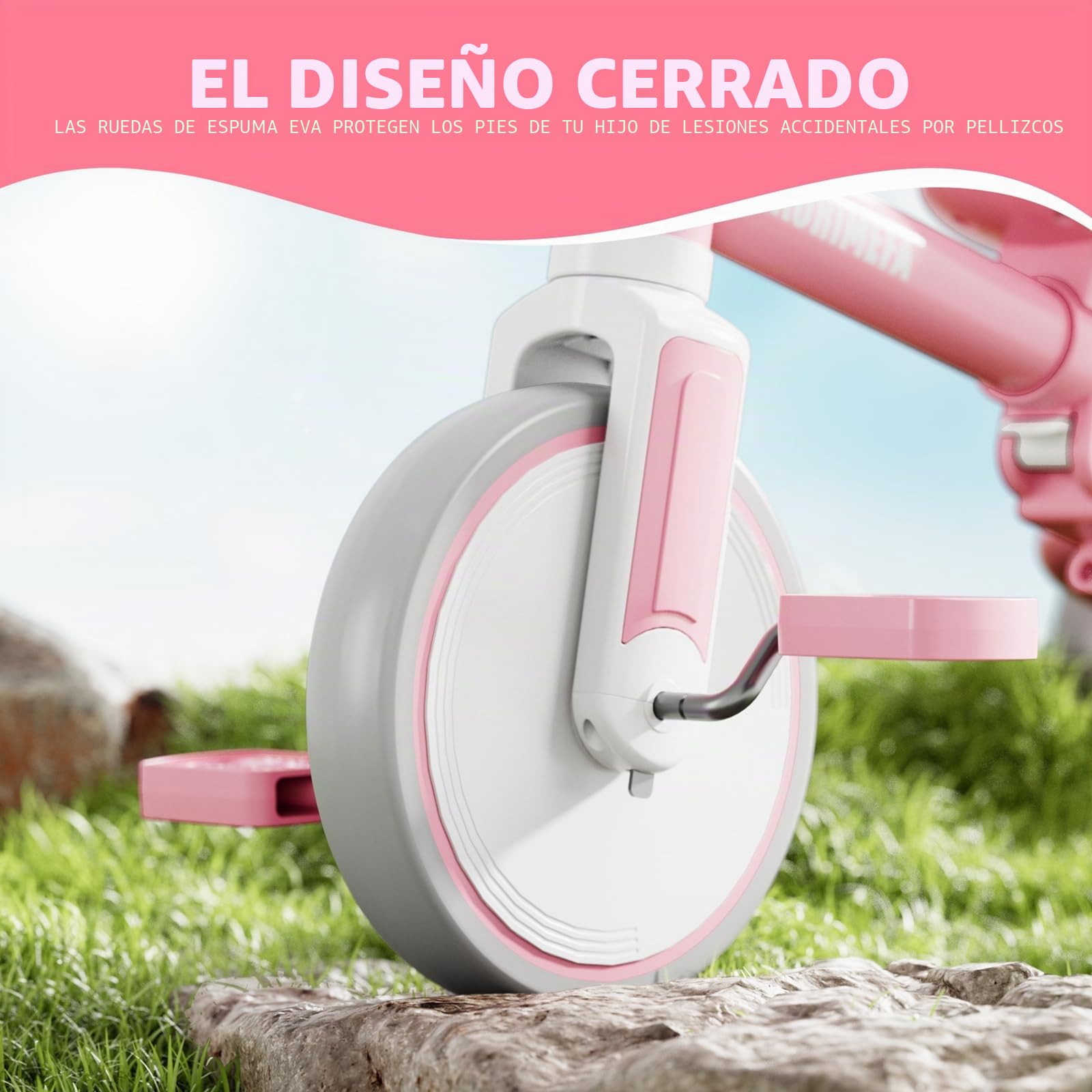 KORIMEFA Triciclo Evolutivo de Bebé 5 en 1, Bicicleta para Niños Desde 1 Año hasta 3 años con Barra de Empuje, Asiento Ajustable, Pedales Desmontables (Rosa)