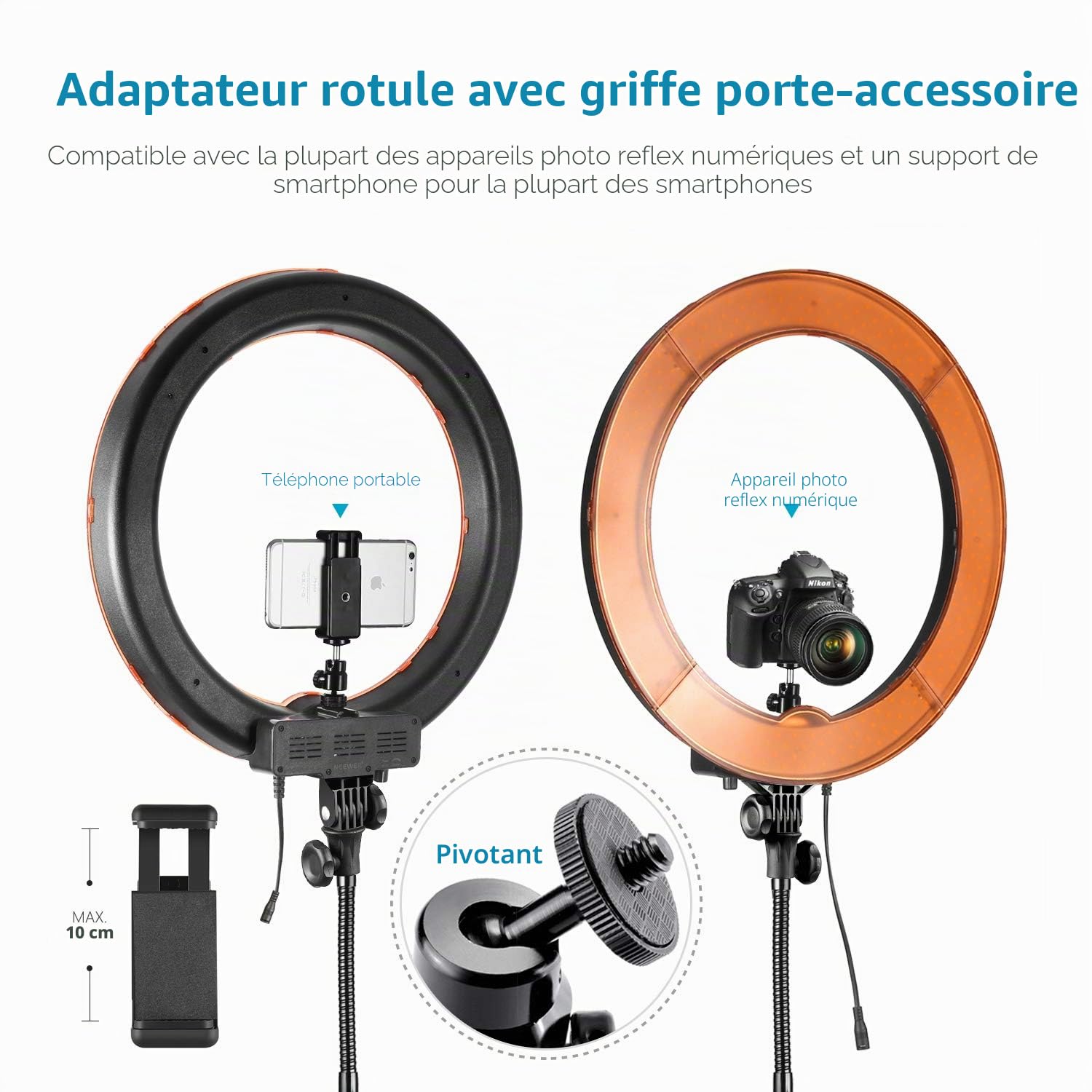 Neewer Caméra Photo Vidéo Eclairage Kit : 48cm Extérieur 52W 5500K Réglable LED Lumière Anneau, Trépied d'Eclairage, Récepteur Bluetooth pour Self-portrait Vidéo Tournage Smartphone, YouTube, Vine