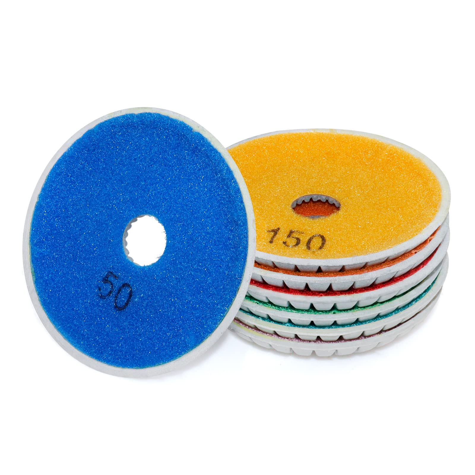 10,2 cm Bogen-Schüssel-Form, Wasser, weiche Schleifblechscheiben, Set nass, konvexe, konvexe, konkave Polierpads, Körnung 50–3000, für Granit, Beton, Marmor, mit Fugen-Kleberscheibe (Schleifscheiben +
