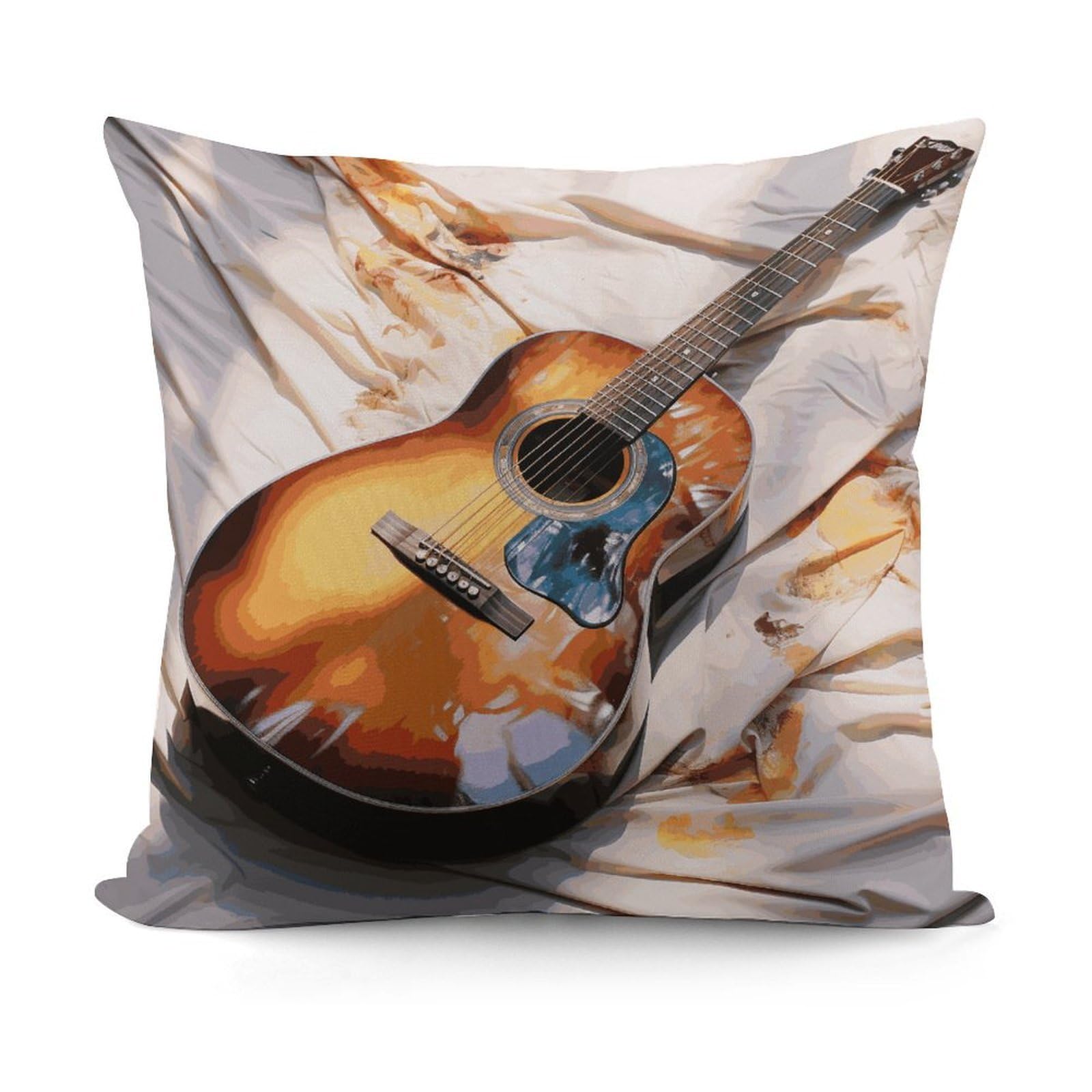 VstaDank Watercolor Acoustic Guitar Pillow Covers Soft Plush Decorative Square Pillow Cover Modern Breathable Pillowcases Pillowcase with Invisible Zipper 18x18 Inches for Sofa Living Room