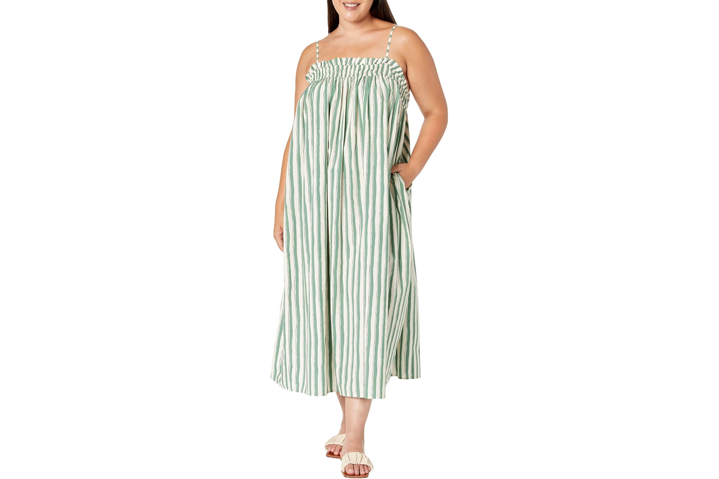 Madewell Plus Poplin Ruffle A-Line Midi Dress in Stripe