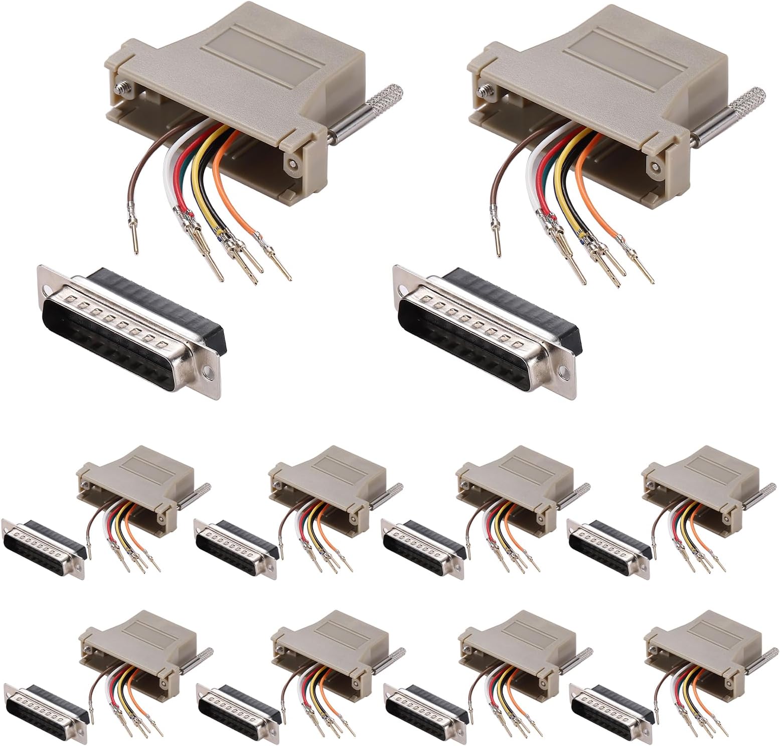 10PCS DB25 Male Ethernet Adapter, 25 Pin Serial Port Male to RJ45 Ethernet LAN Extend Modular Converter, M/F