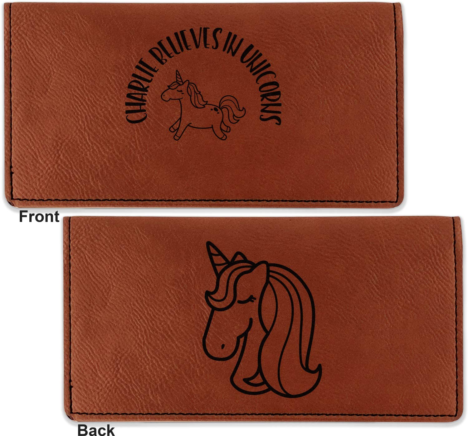 Personalized Unicorns Leatherette Checkbook Holder - Double Sided