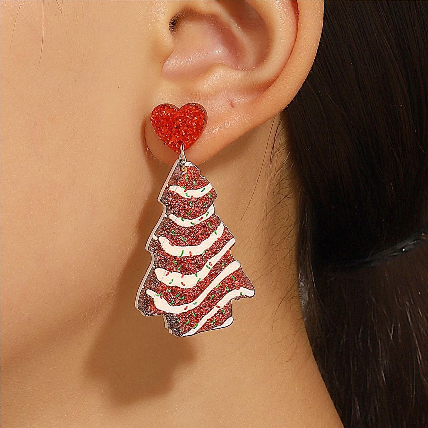 Christmas Tree Cake Earrings for Women Acrylic Christmas Tree Earrings Heart Christmas Earrings Dangle for Women Merry Christmas Jewelry - Image 3