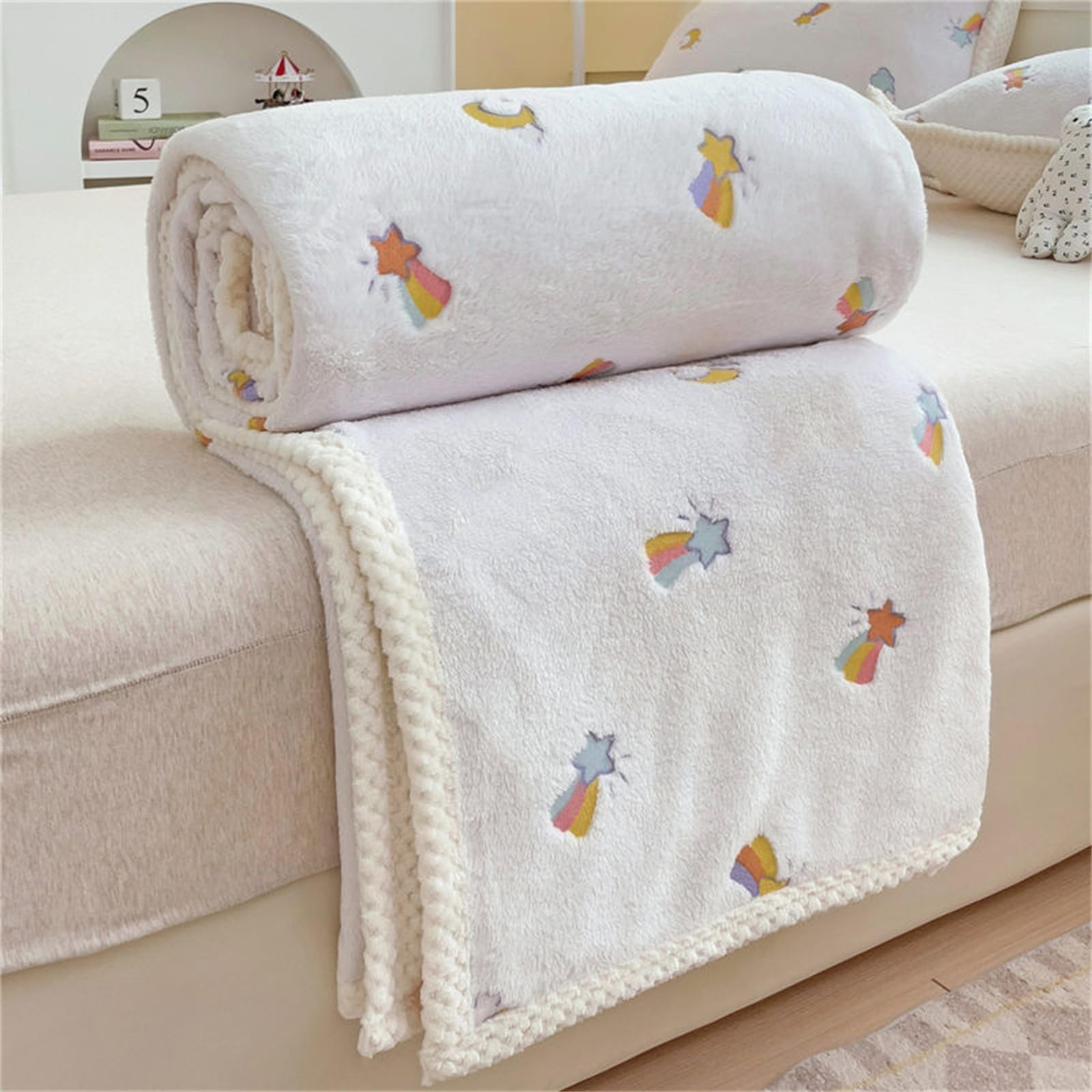 Highdi Blankets and Throws for Sofa Beds, Soft Warm Kawaii Fluffy Cozy Fleece Throw Blanket for Kids Adults Bedroom Couch Travel Cats Dogs Accessories (150 * 200cm,Rainbow)