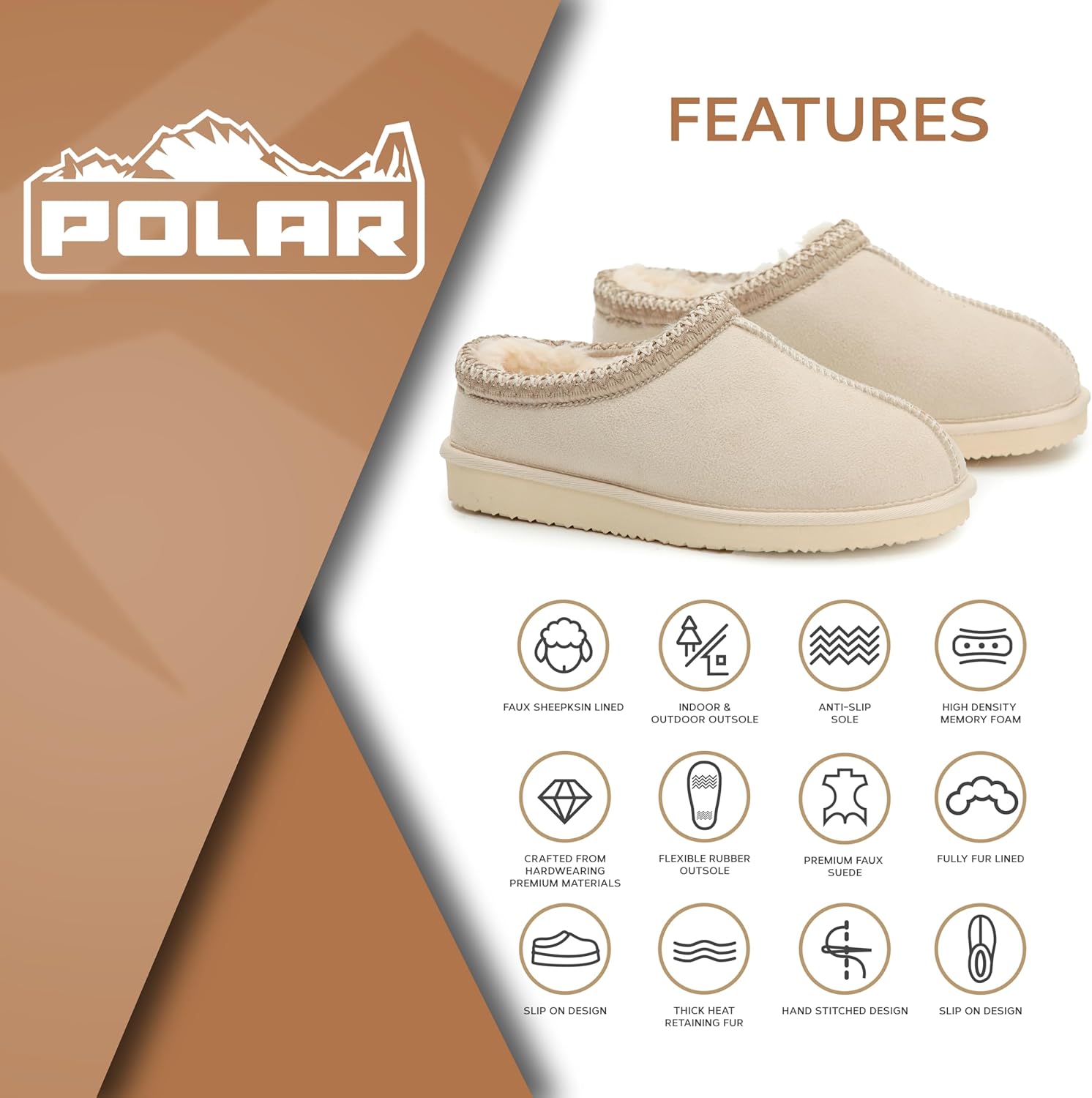 POLAR Women’s Faux Suede Shearling Lined Slippers - Warm Memory Foam Indoor Outdoor Slip-On House Shoes with Aztec Trim - Non-Slip Sole for Winter Cosy Comfort - Image 4