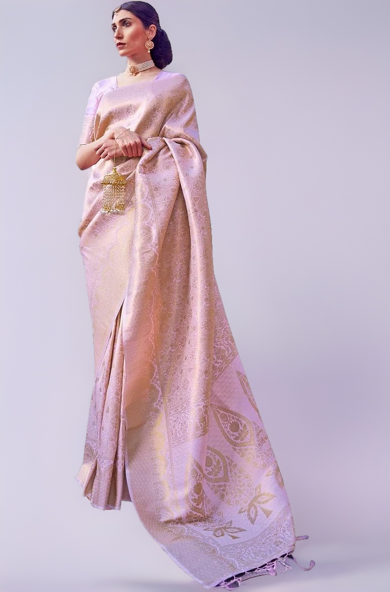 SWORNOF Womens Kanjivaram Silk Saree with Zari Woven Saree With Blouse Piece