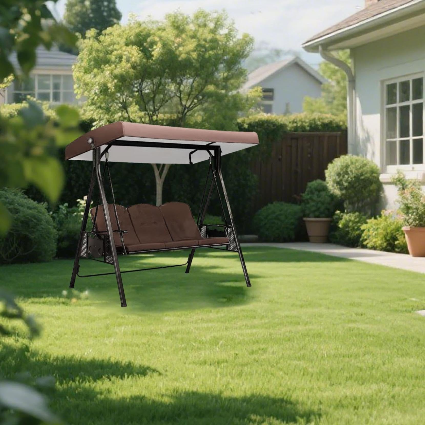 Baldacchino di ricambio per dondolo da giardino a 3 posti, impermeabile, anti-UV, per portico e relax estivo (colore caffè)