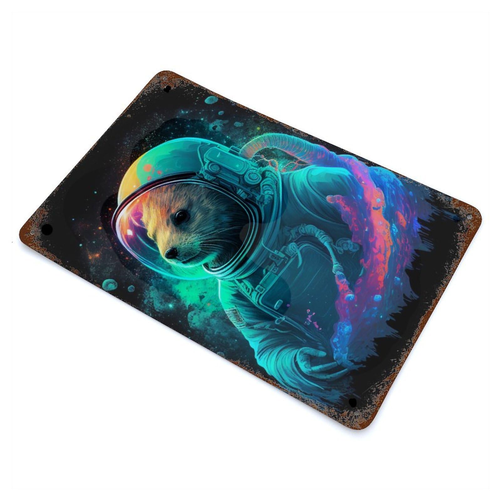 Otter Astronaut 11.8"x7.9" Retro Metal Sign, Old School Wall Decor for Office, Studio And Wall Decor
