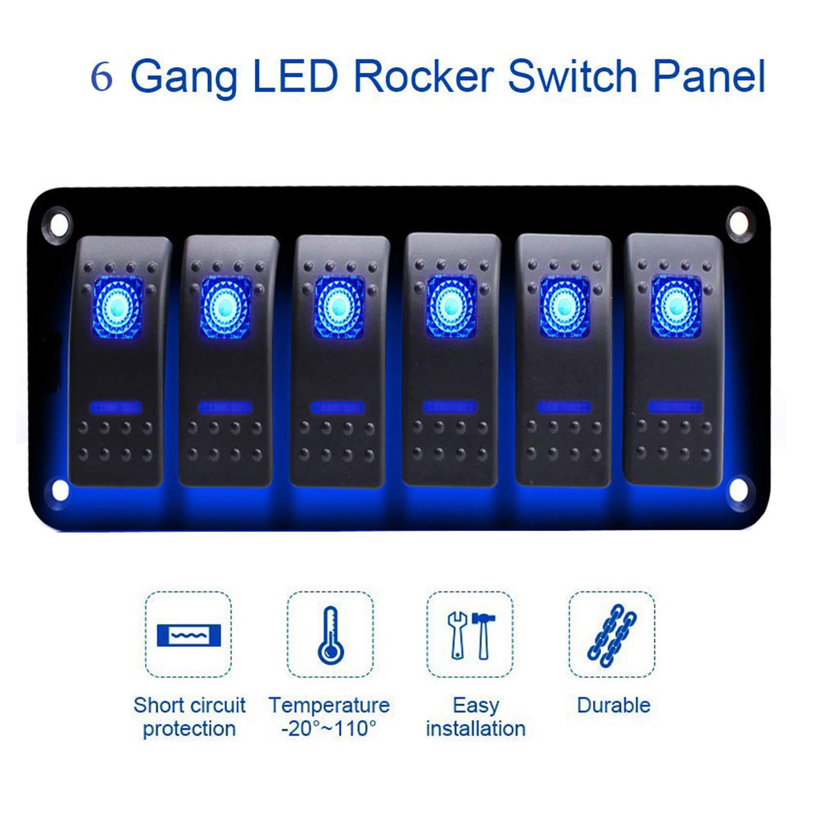 Geloo Pannello Interruttori 6 Gang, 12 V 24V Impermeabile Pannello Controllo Interruttori con a Levetta LED per Auto Barca Camper (Blue)