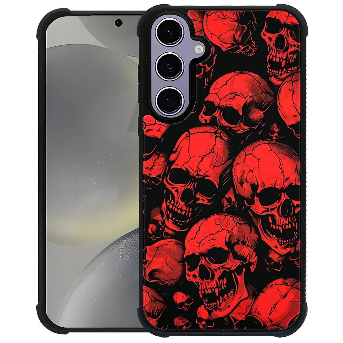 WANKBLC for Samsung Galaxy S24 S25 Case, Shockproof Protective for Man Women Non-Slip for Samsung Galaxy S24 S25 Horror Manga Style Red Skulls Crazy