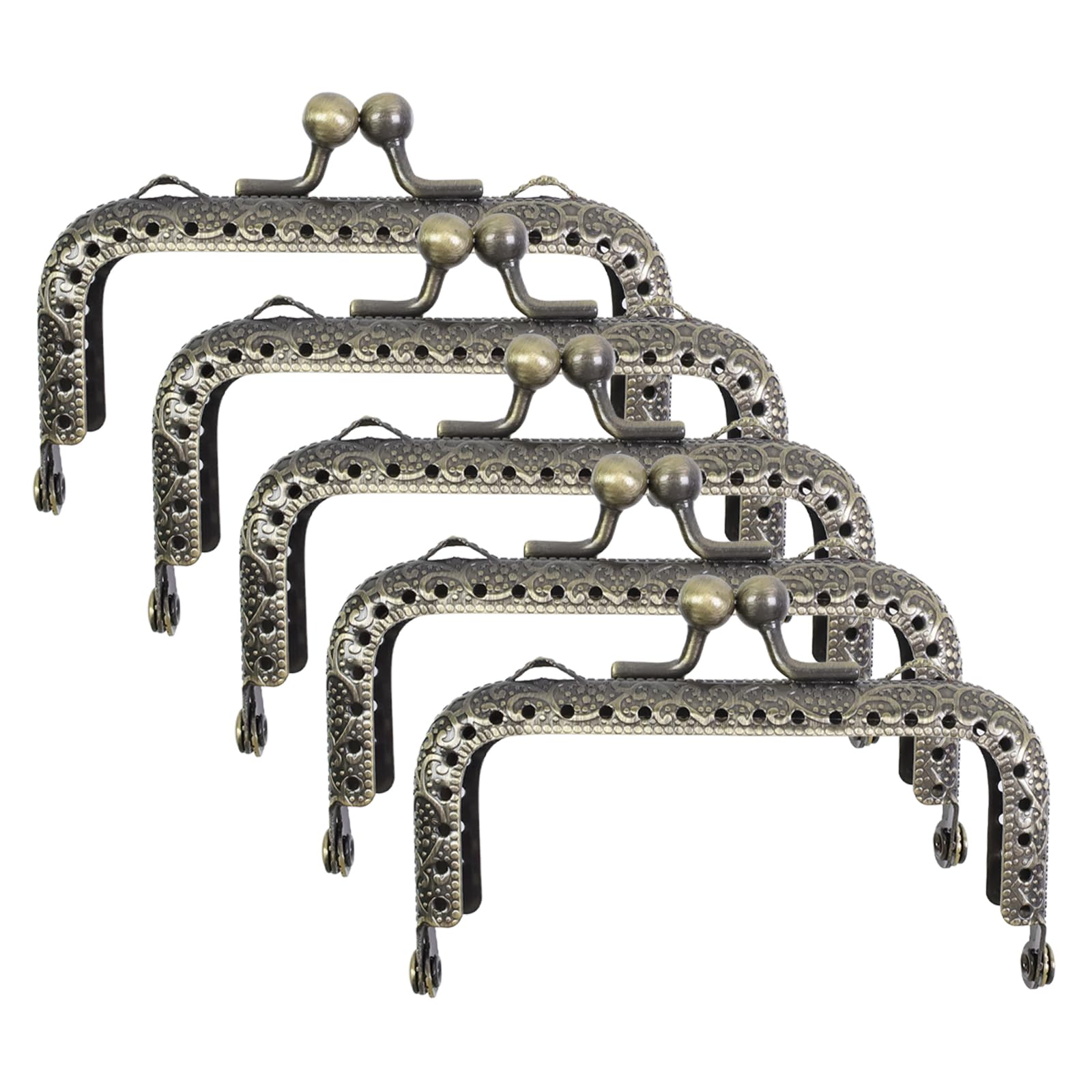 Tulead 5PCS Metal Frame Purse Frame Kiss Clasp Lock DIY Bag Lock Half Round Coin Retro Bronze Frame 3.34" Length