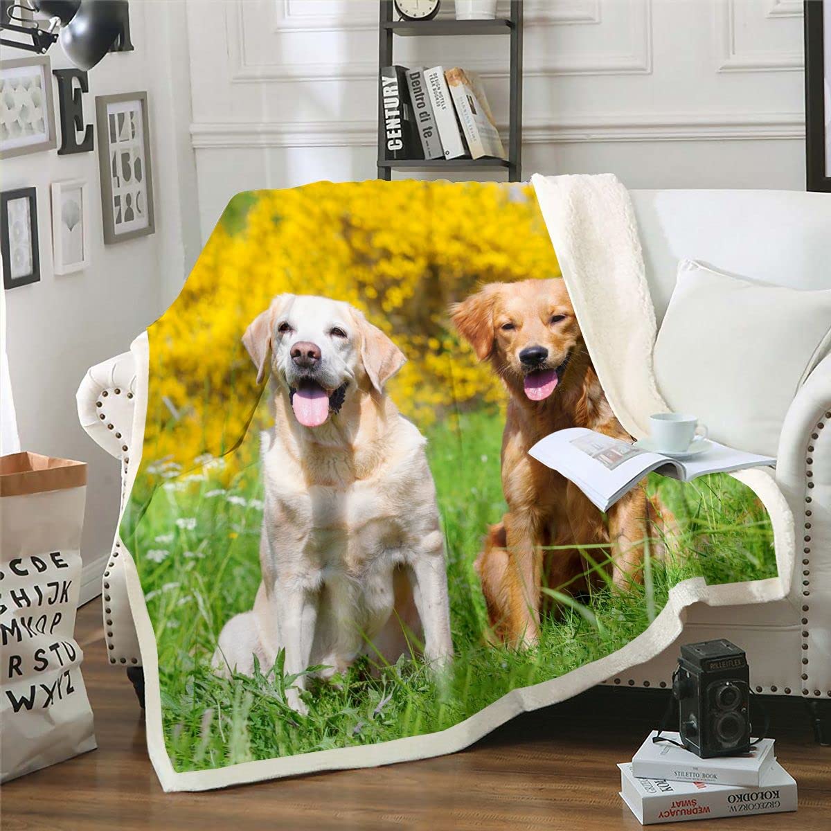 Manta de felpa para perro, linda manta Sherpa para mascotas, para niños y niñas, manta de forro polar Kawaii, manta de animales mullida para sofá cama, tamaño Queen, 90 x 90 pulgadas